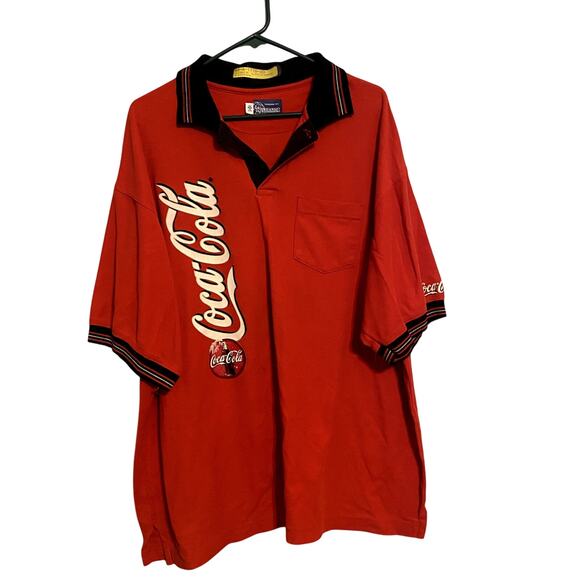 2XL Coca Cola Red Polo Shirt Black Collar Large Logo Classic Soda Brand Top - Picture 1 of 9